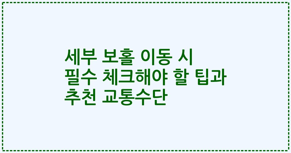 세부 보홀 이동 시 필수 체크해야 할 팁과 추천 교통수단