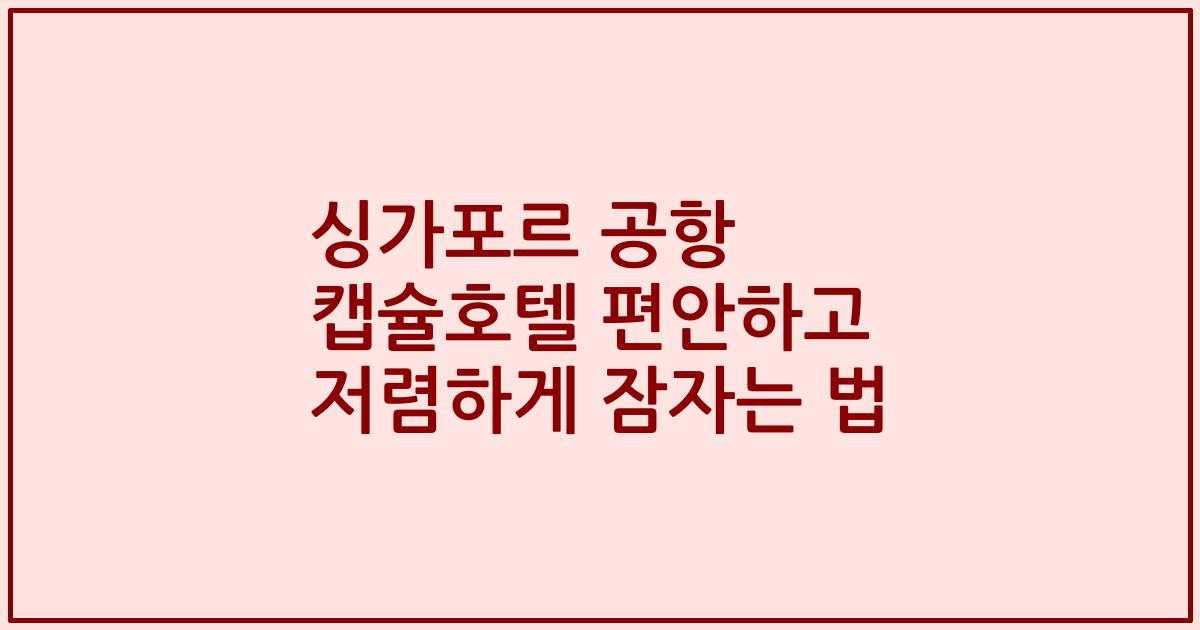 싱가포르 공항 캡슐호텔 편안하고 저렴하게 잠자는 법