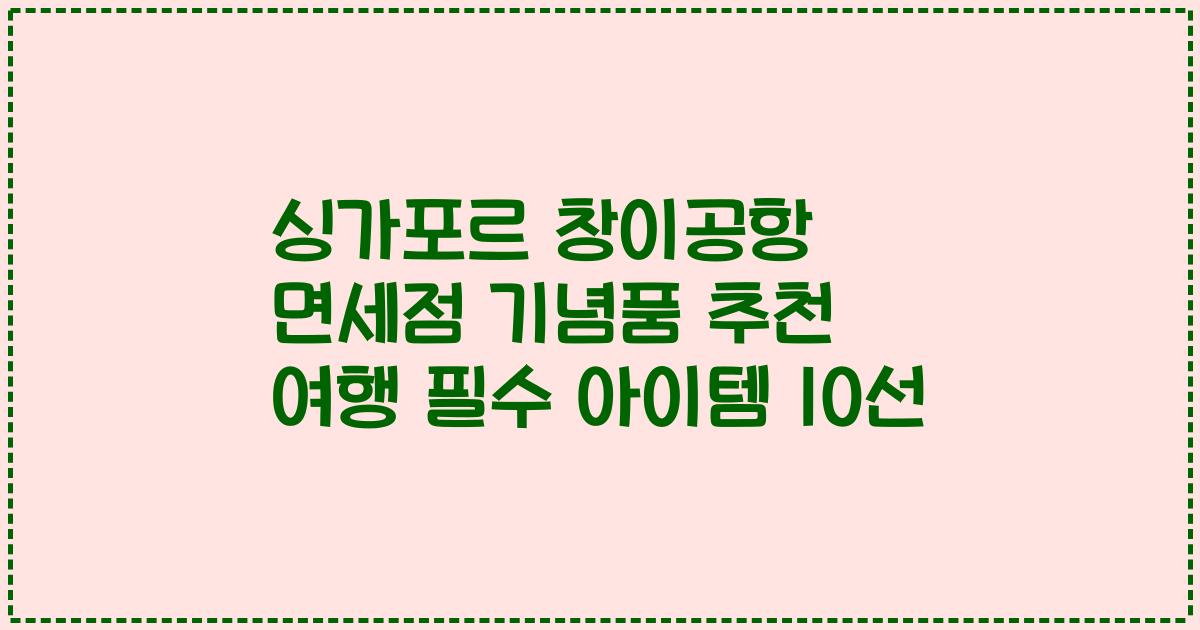 싱가포르 창이공항 면세점 기념품 추천 여행 필수 아이템 10선