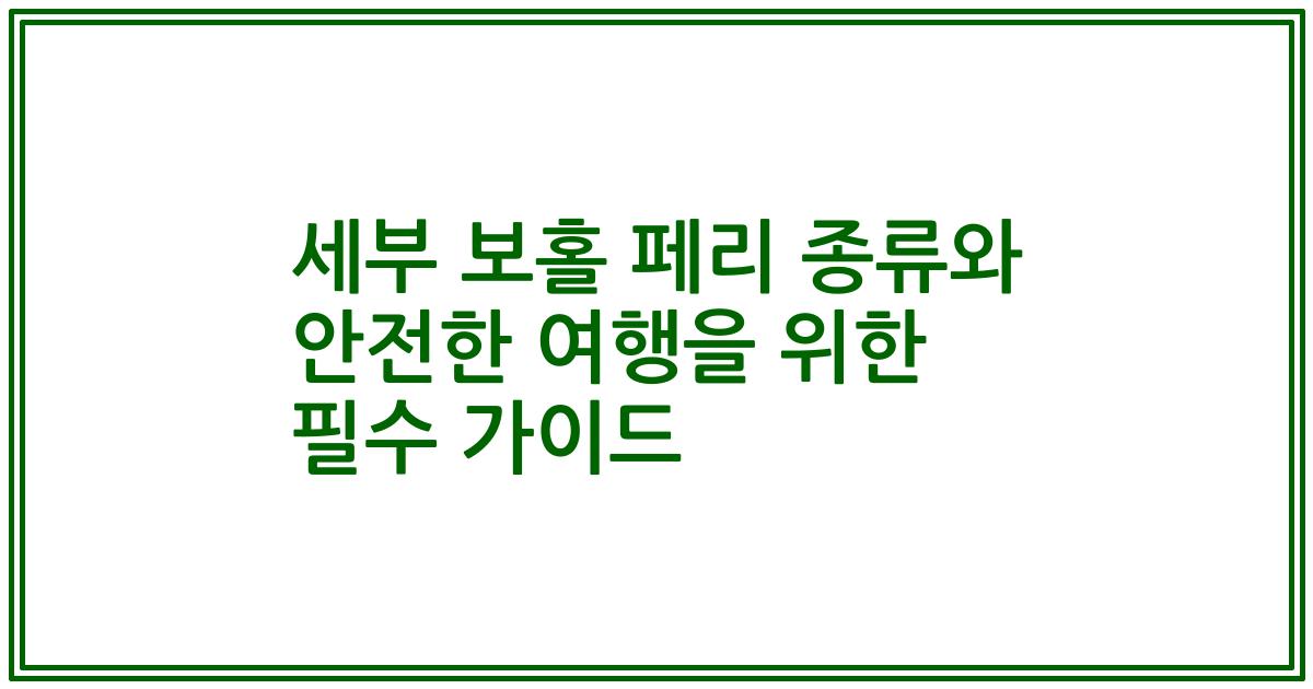 세부 보홀 페리 종류와 안전한 여행을 위한 필수 가이드